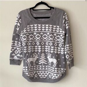 Chaser holiday graphic sweatshirt, gray & white, size XS